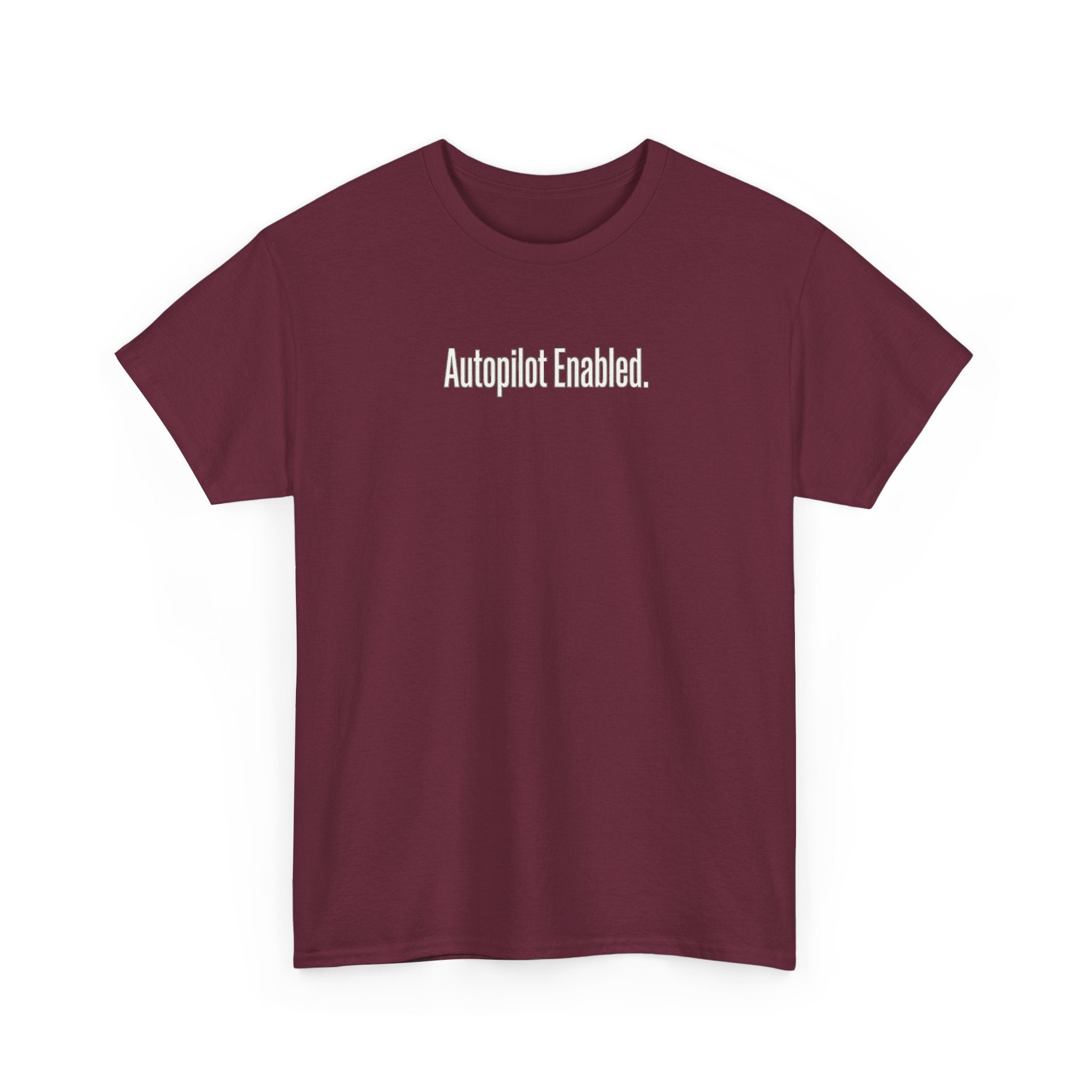 Autopilot Enabled Minimal Script Tee — White Cotton T‑Shirt