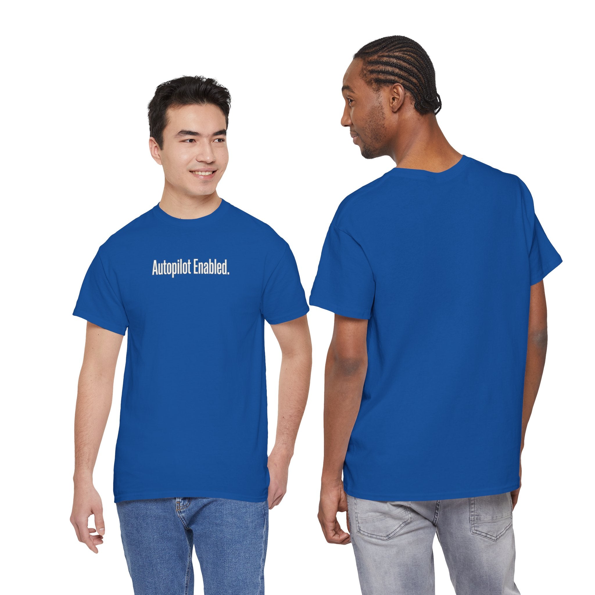 Autopilot Enabled Minimal Script Tee — White Cotton T‑Shirt